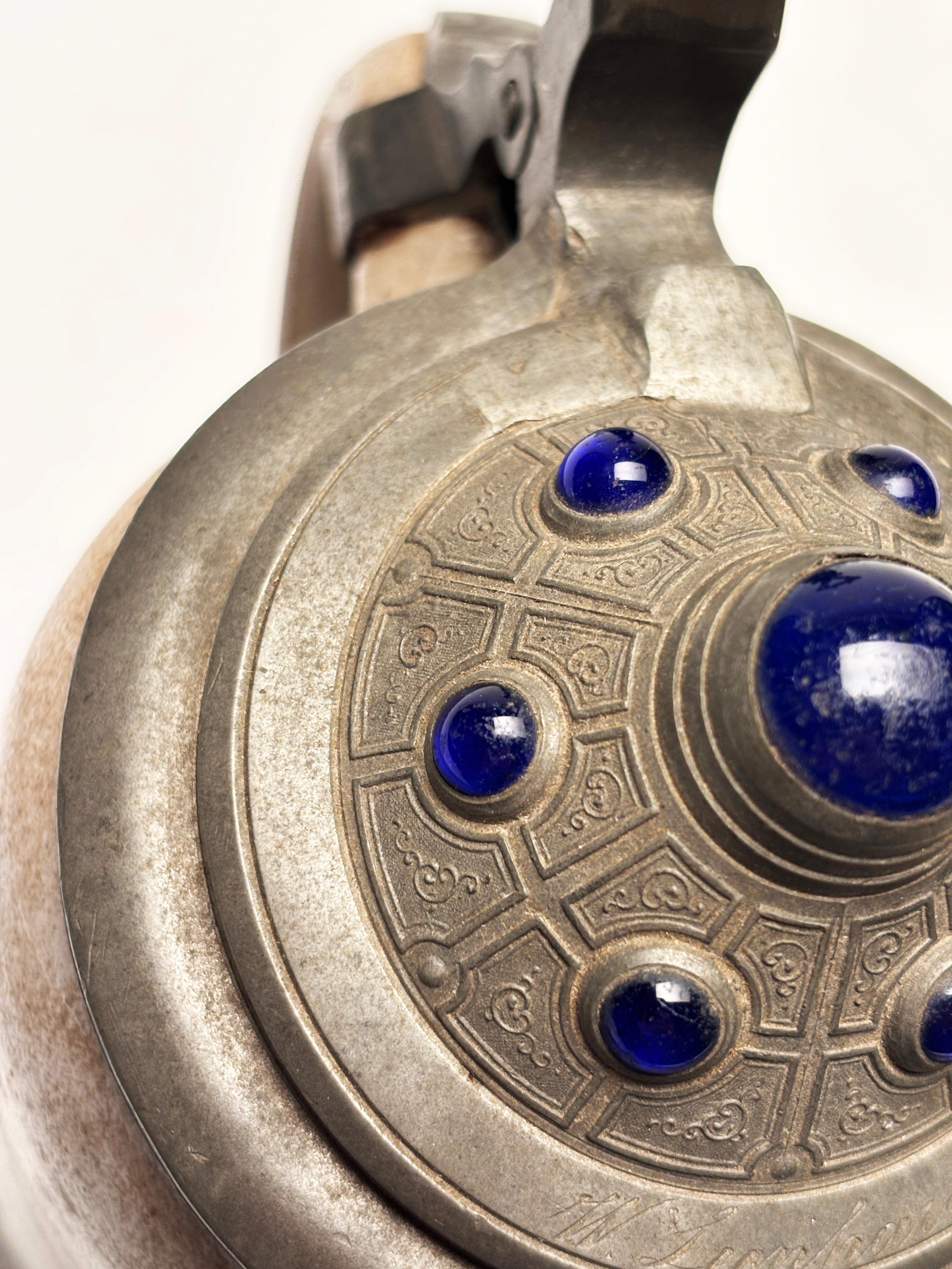 Stein da birra tedesco della fine del XIX secolo con decorazioni in vetro blu cobalto in vendita 13