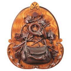 Late 19th Century German Carved Black Forest Wood Trophy Plaque