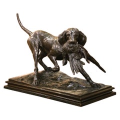Escultura alemana de un perro de caza, de latón y yeso, de finales del siglo XIX, obra de Emil Wünsche