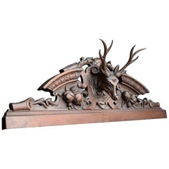 Antique Late 19th Century German Carved Deer Trophy Door Frieze