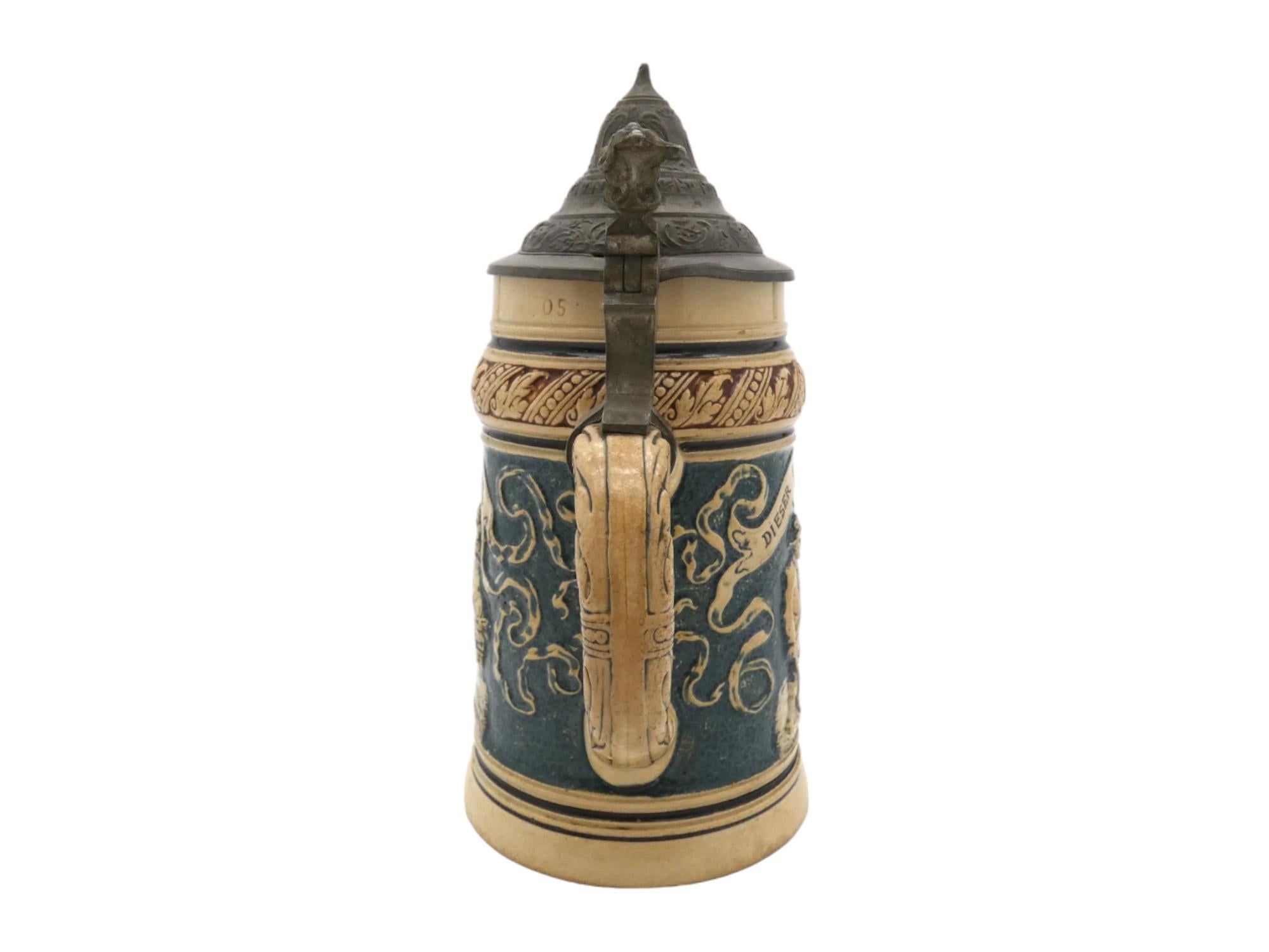 Late 19th Century German Ceramic Beer Stein In Good Condition For Sale In New York, NY