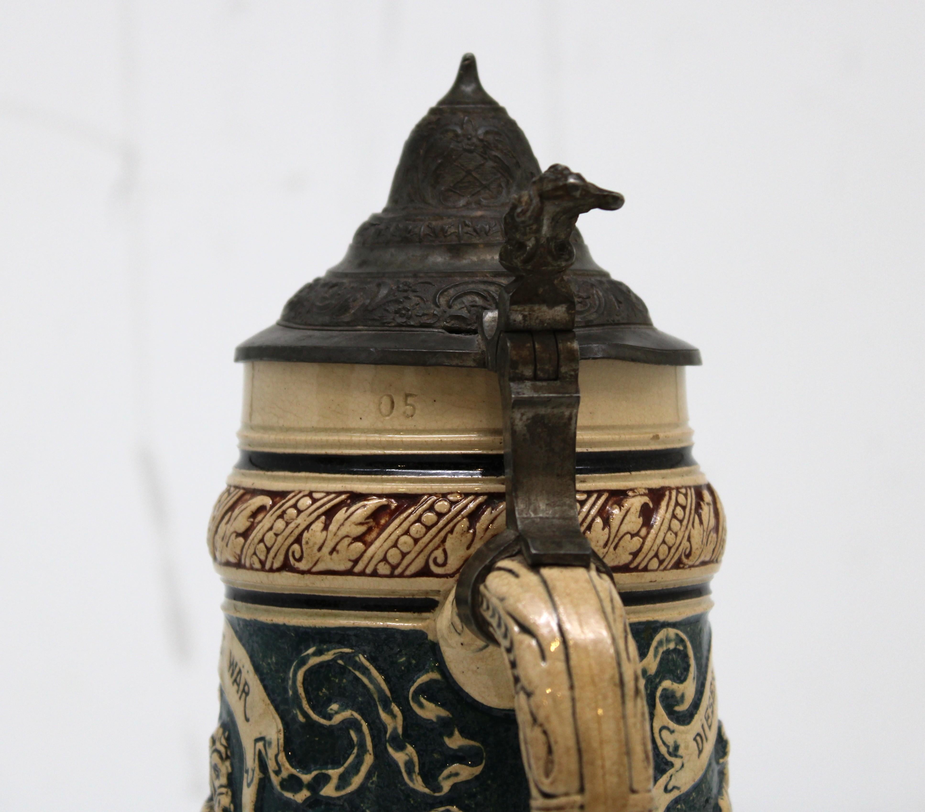 Late 19th Century German Ceramic Beer Stein For Sale 5