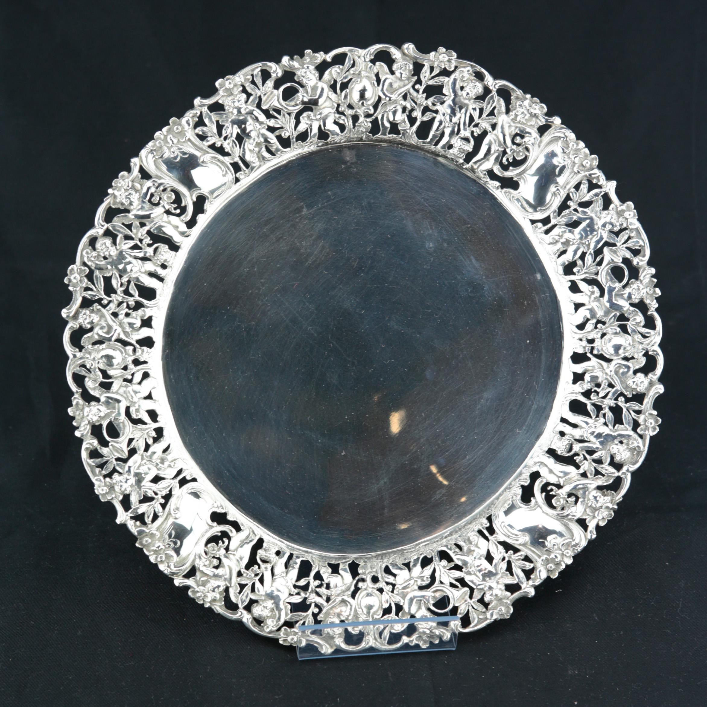 Baroque Revival Late 19th Century German Historicism Baroque Style Silber Tray with Putti  For Sale