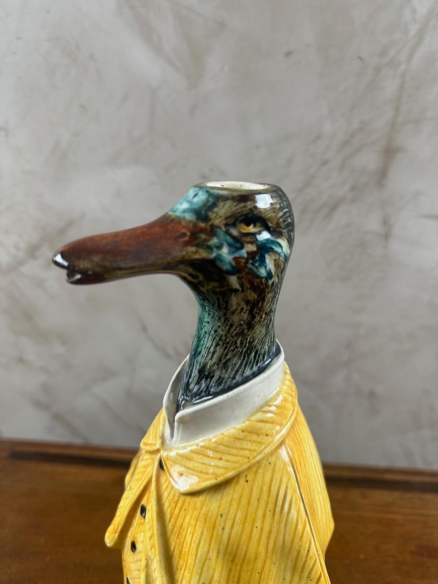 Late 19th century German Majolica Duck Decanter, 1890s 6