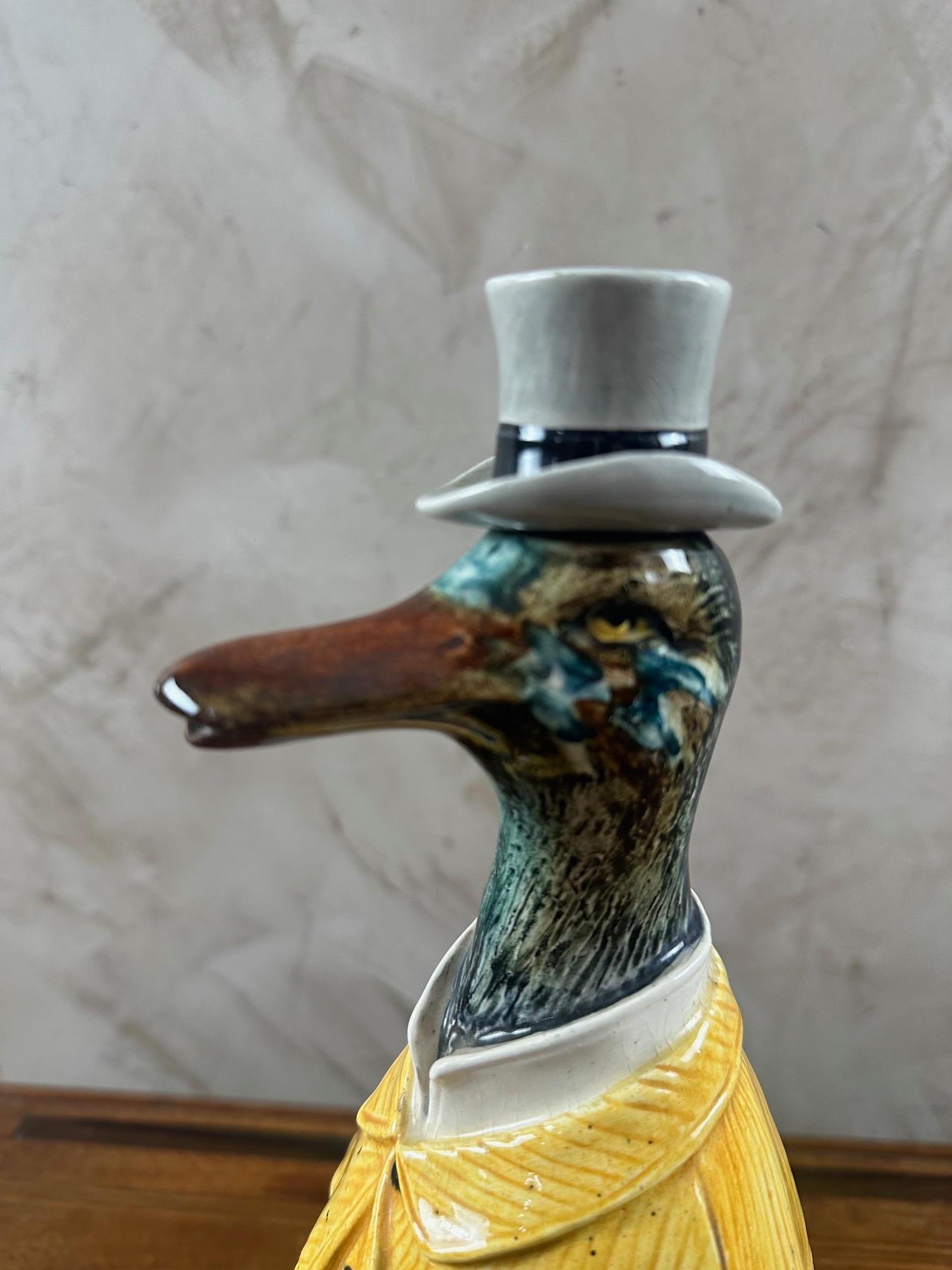 Late 19th century German Majolica Duck Decanter, 1890s 9