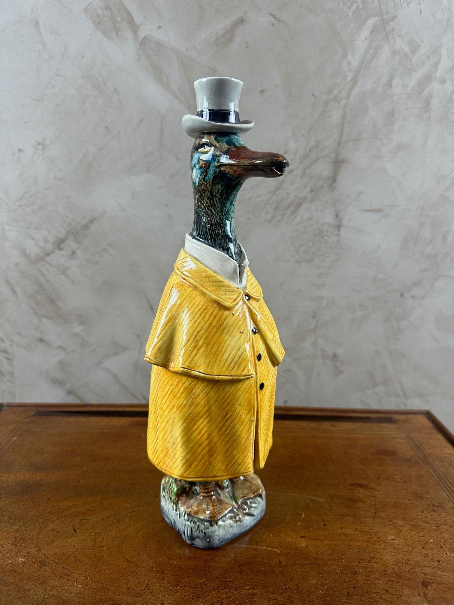 19th Century Late 19th century German Majolica Duck Decanter, 1890s