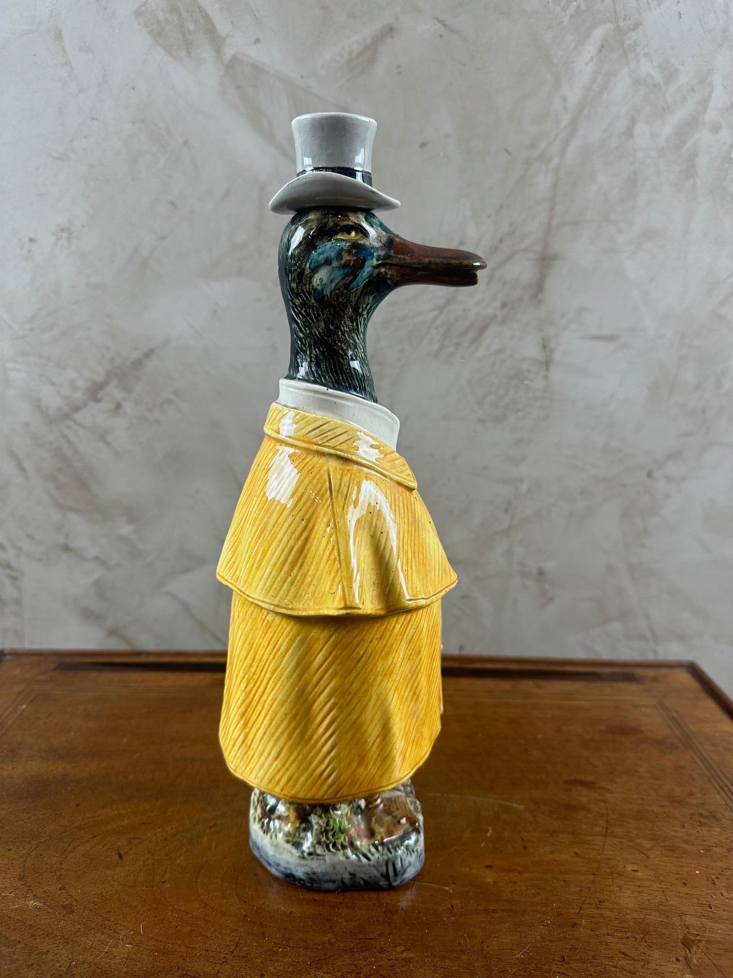 Late 19th century German Majolica Duck Decanter, 1890s 1