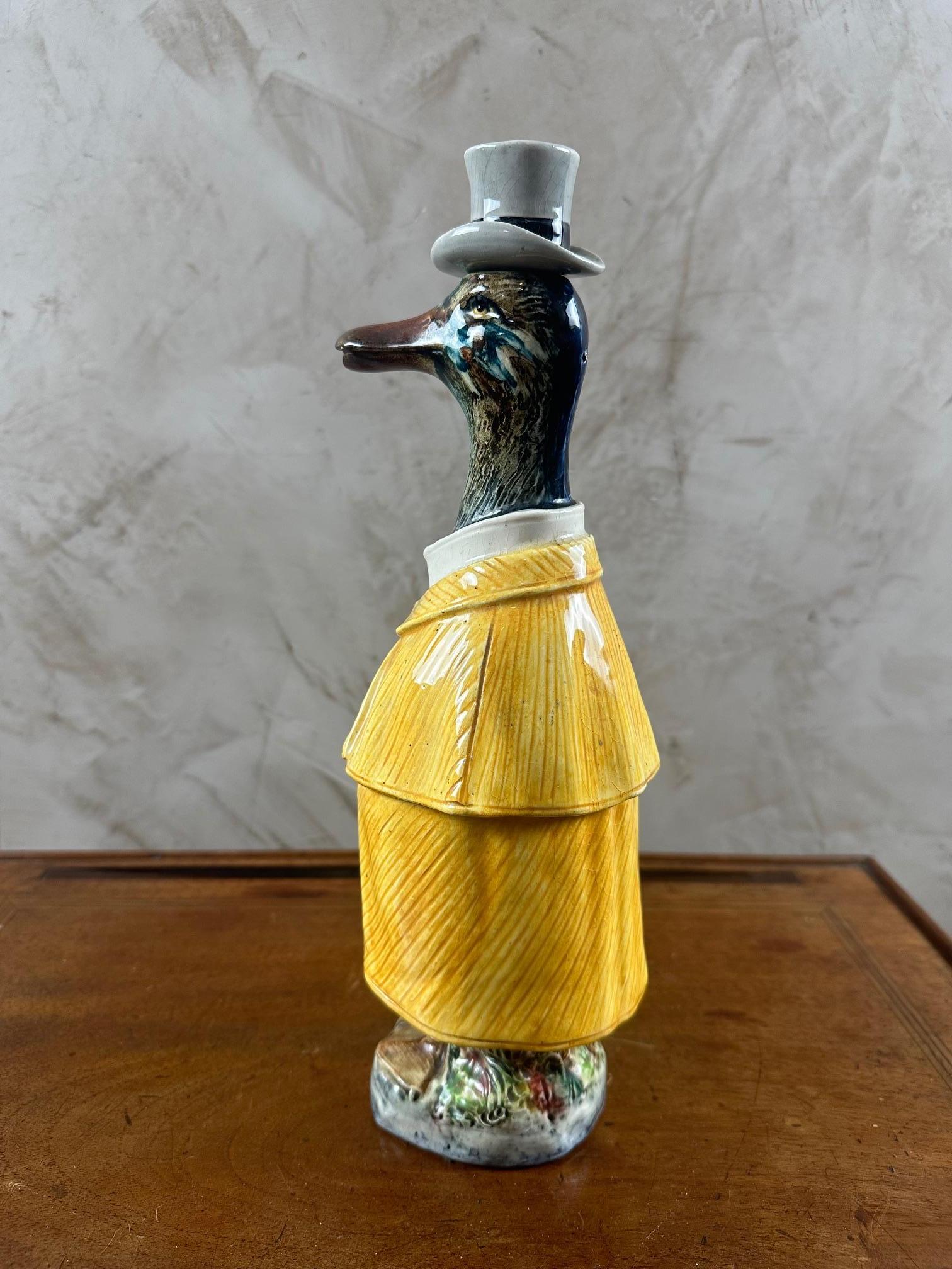 Late 19th century German Majolica Duck Decanter, 1890s 3