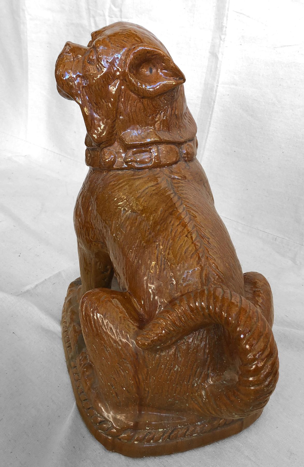 Late 19th Century German Pug Dog, Heavy Terracotta with Brown Carmel Color Glaze For Sale 3