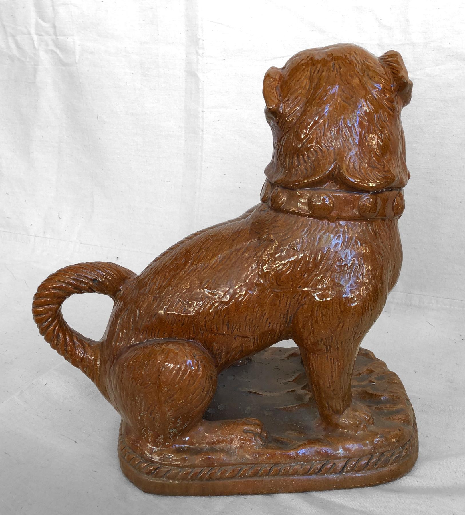 Late 19th Century German Pug Dog, Heavy Terracotta with Brown Carmel Color Glaze For Sale 4