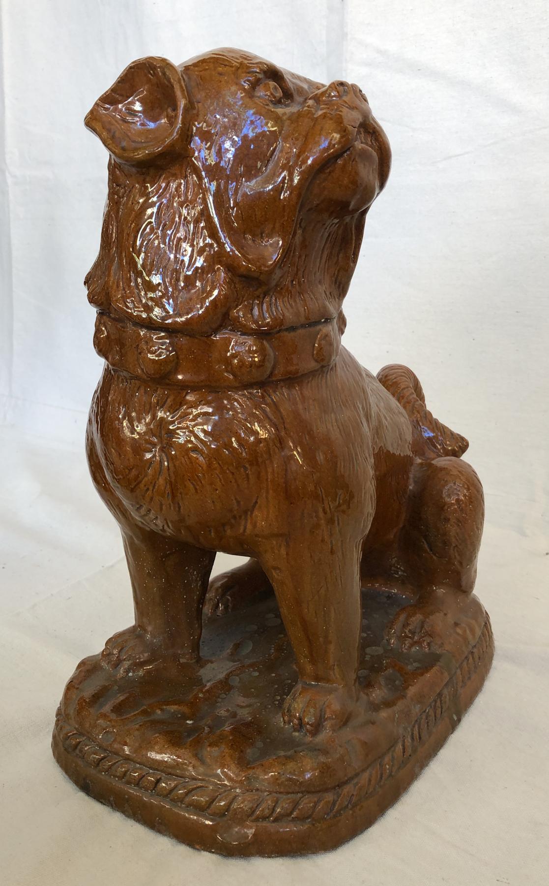 Late 19th Century German Pug Dog, Heavy Terracotta with Brown Carmel Color Glaze For Sale 5