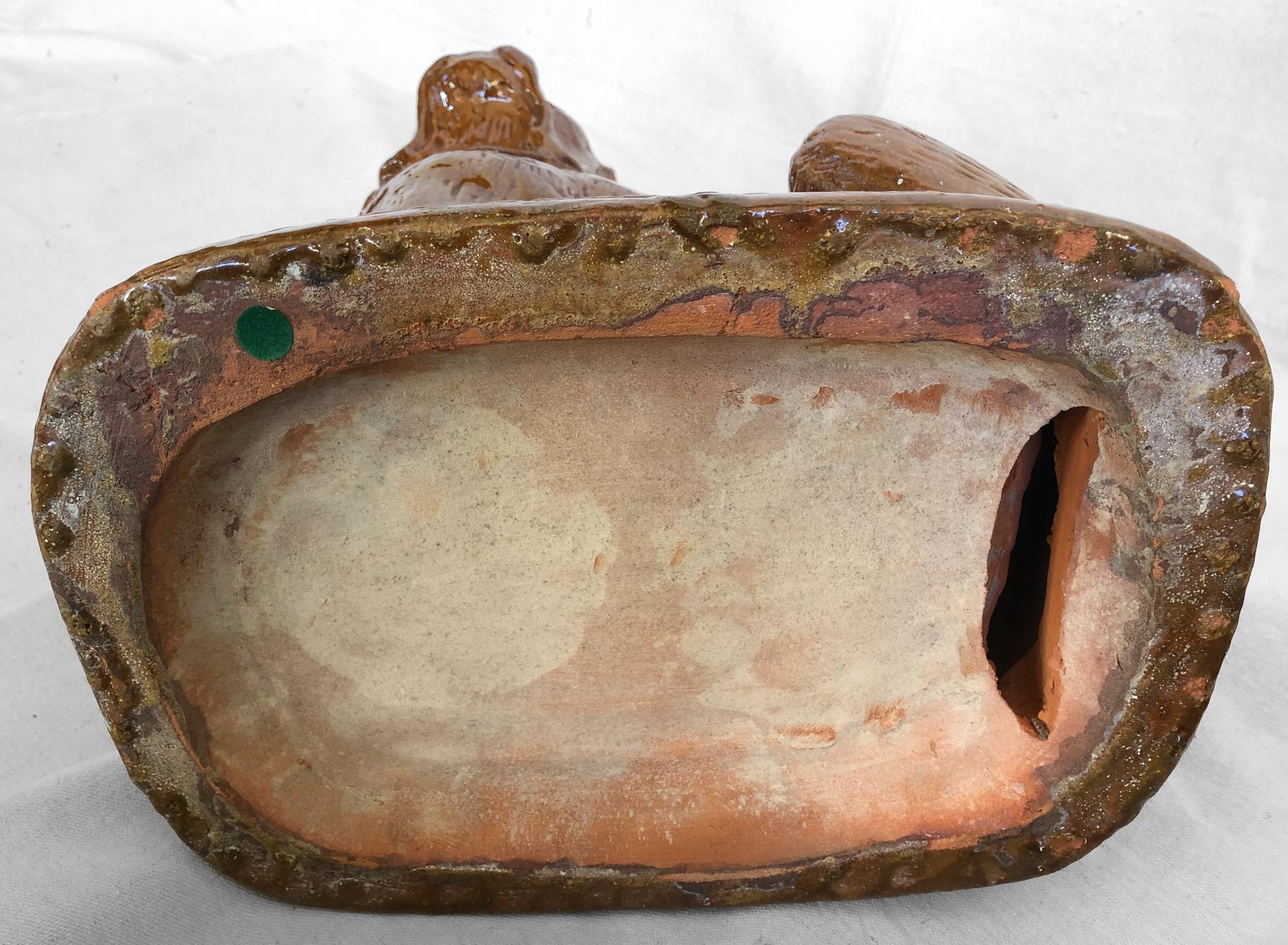 Late 19th Century German Pug Dog, Heavy Terracotta with Brown Carmel Color Glaze For Sale 6