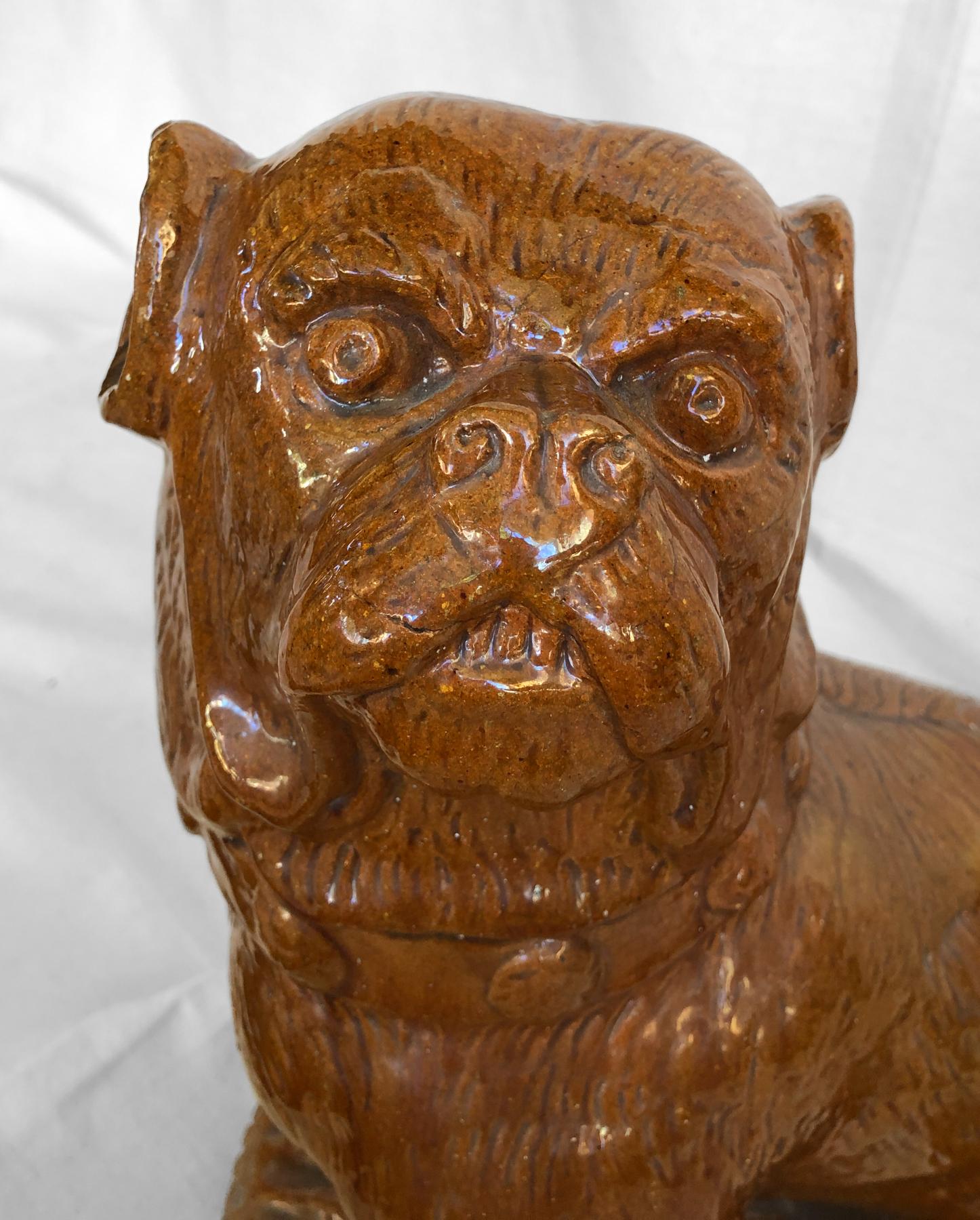 Late 19th Century German Pug Dog, Heavy Terracotta with Brown Carmel Color Glaze For Sale 7