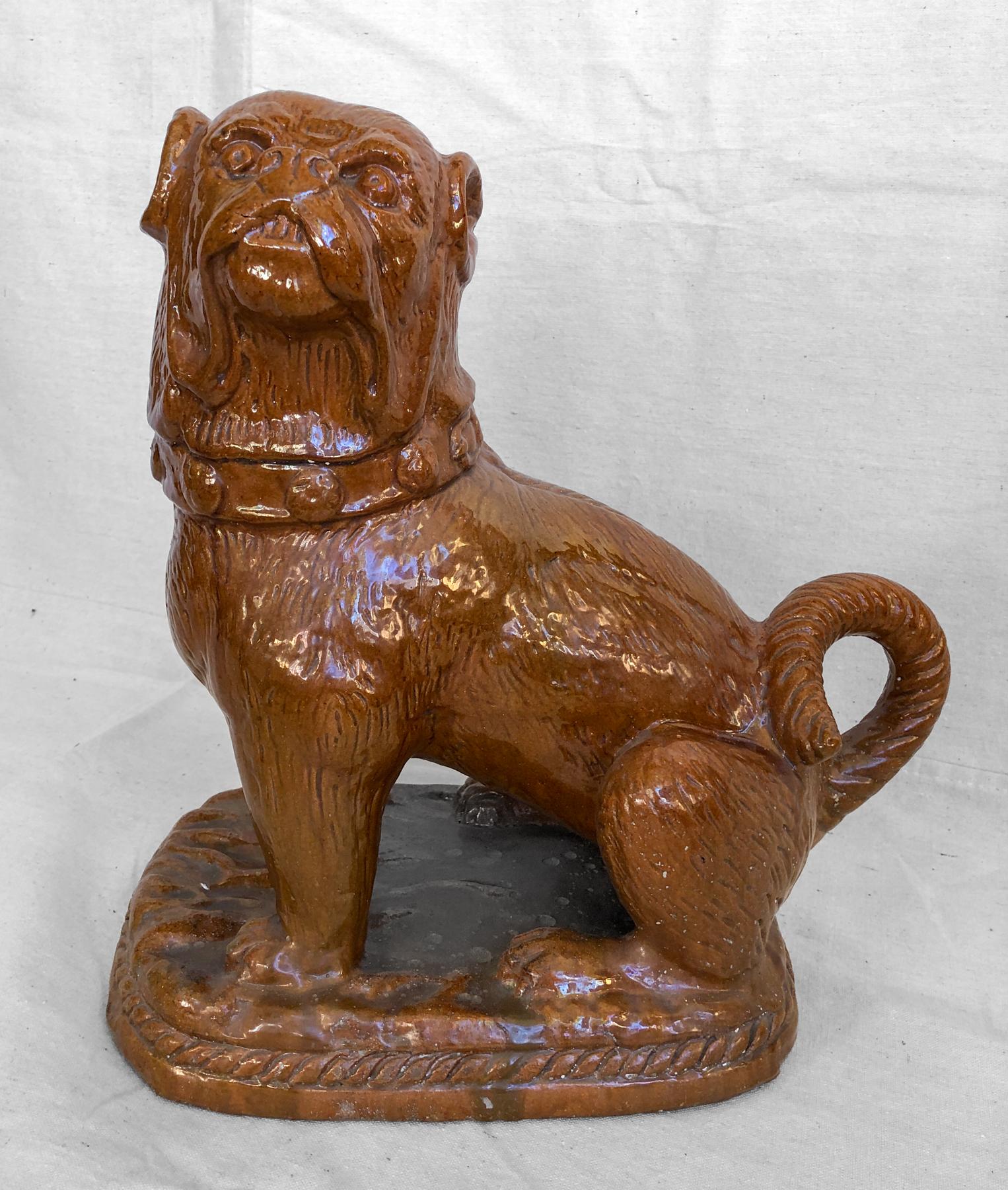 Late 19th Century German Pug Dog, Heavy Terracotta with Brown Carmel Color Glaze For Sale 1