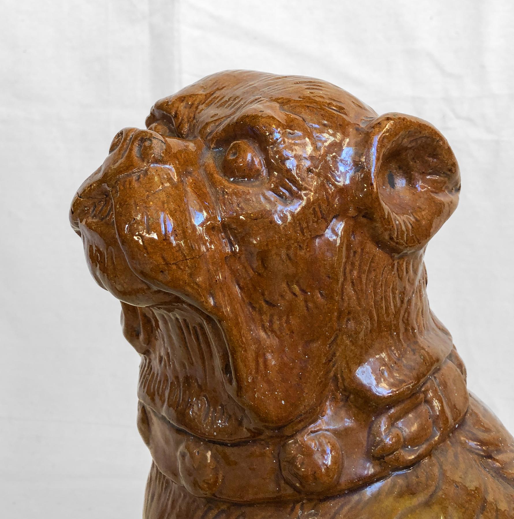 Late 19th Century German Pug Dog, Heavy Terracotta with Brown Carmel Color Glaze For Sale 2