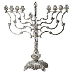 Antique Late 19th Century German Silver Hanukkah Lamp Menorah