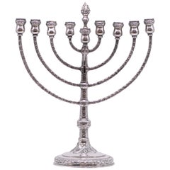 Lampe de Hanukkah Menorah en argent allemand de la fin du 19ème siècle