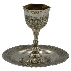 Antique Late 19th Century German Silver Kiddush Goblet with Saucer