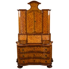 Late 19th Century Germany Walnut and Parquetry Secretary Bookcase