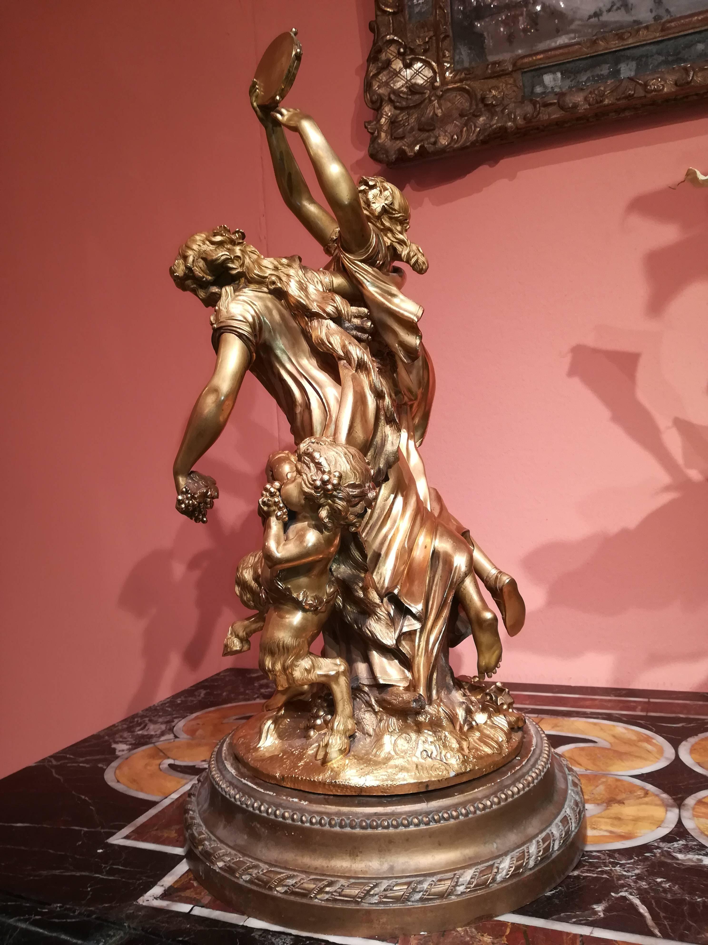 European Late 19th Century Gilded Bronze Group after Clodion Gold Patina Bacchantes Love For Sale