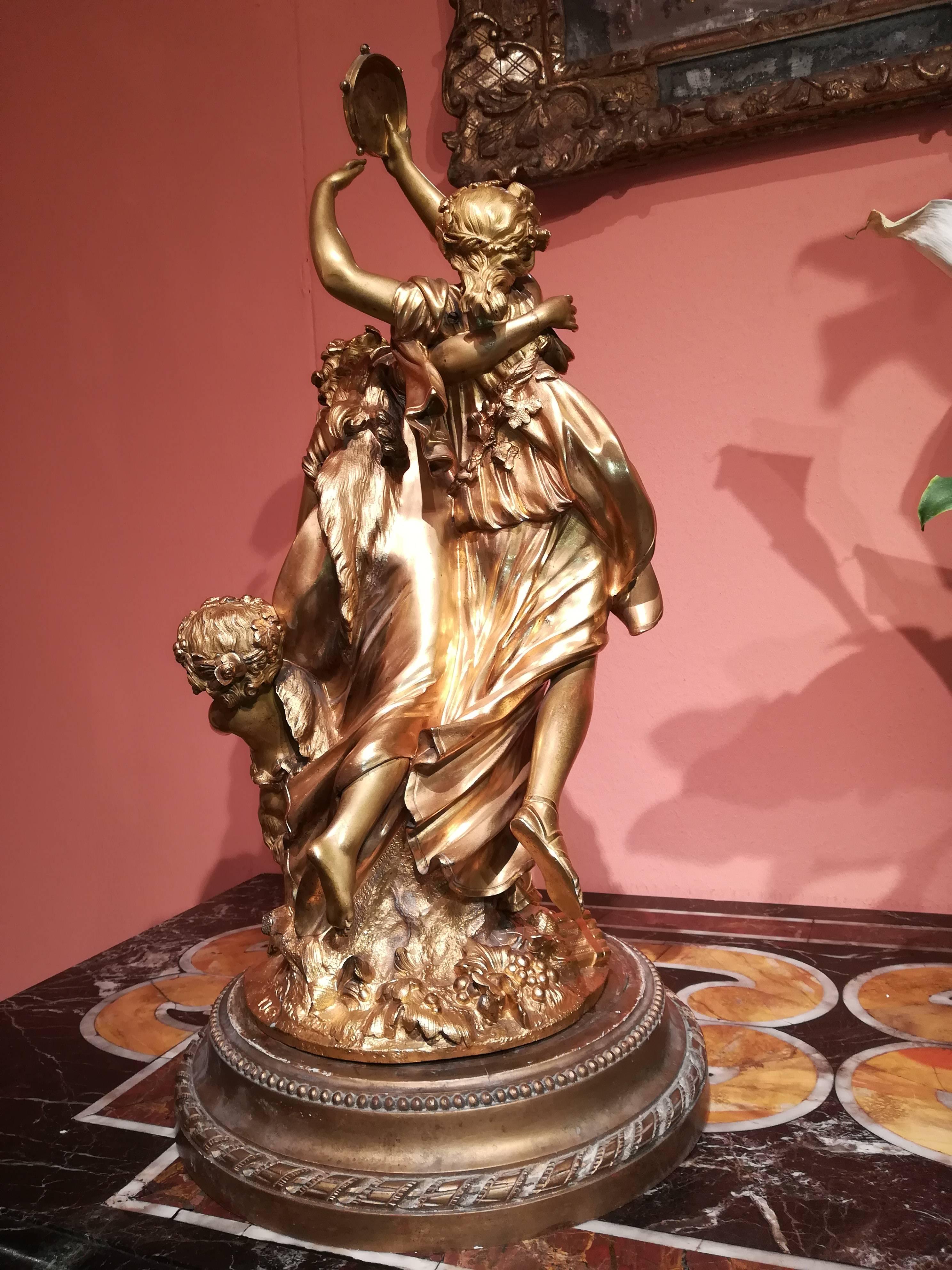 Gilt Late 19th Century Gilded Bronze Group after Clodion Gold Patina Bacchantes Love For Sale