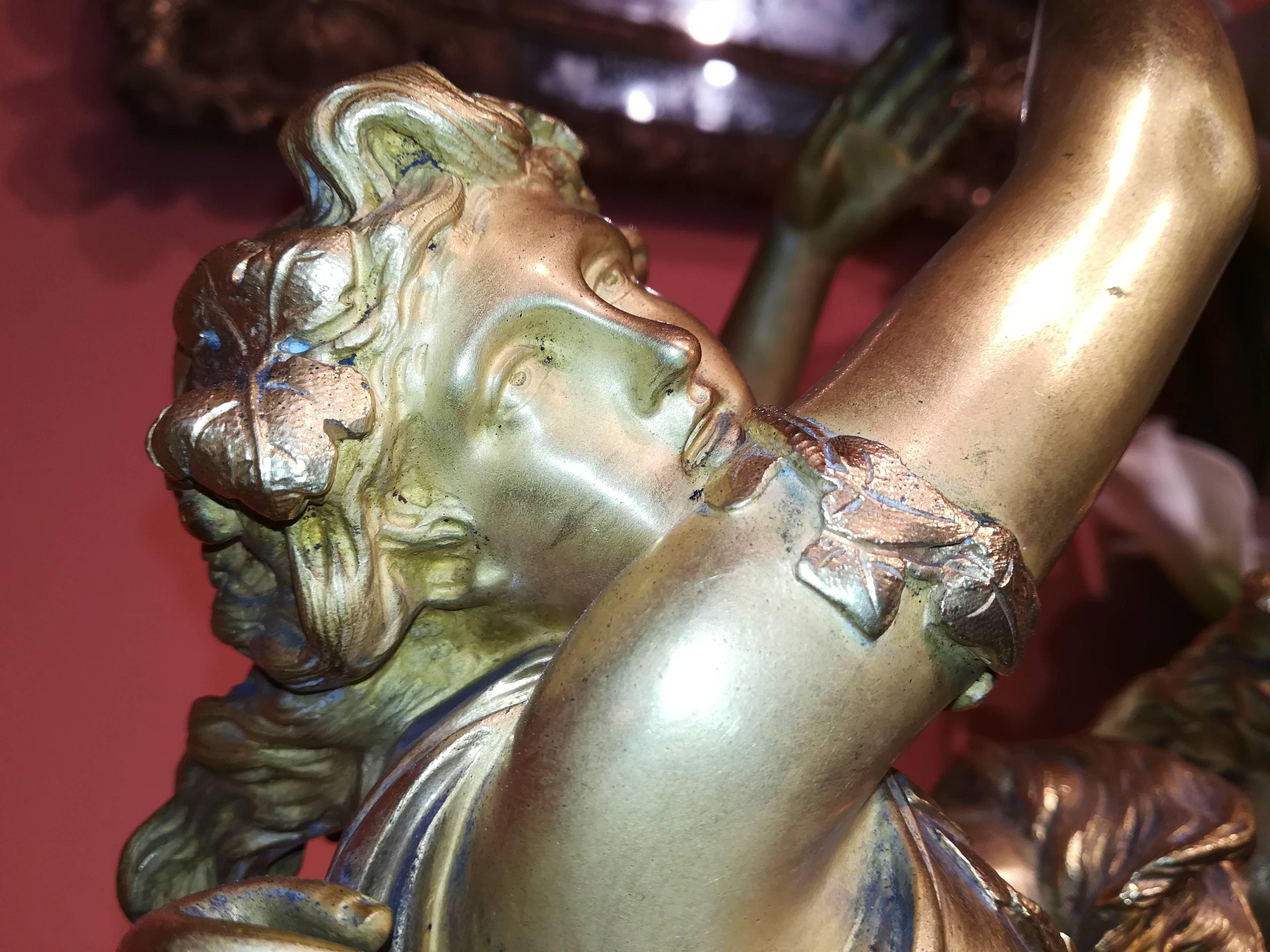 Late 19th Century Gilded Bronze Group after Clodion Gold Patina Bacchantes Love For Sale 1