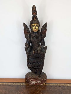 Late 19th Century Gilded Burmese Devotional Figure in Carved Wood