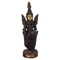 Late 19th Century Gilded Burmese Devotional Figure in Carved Wood