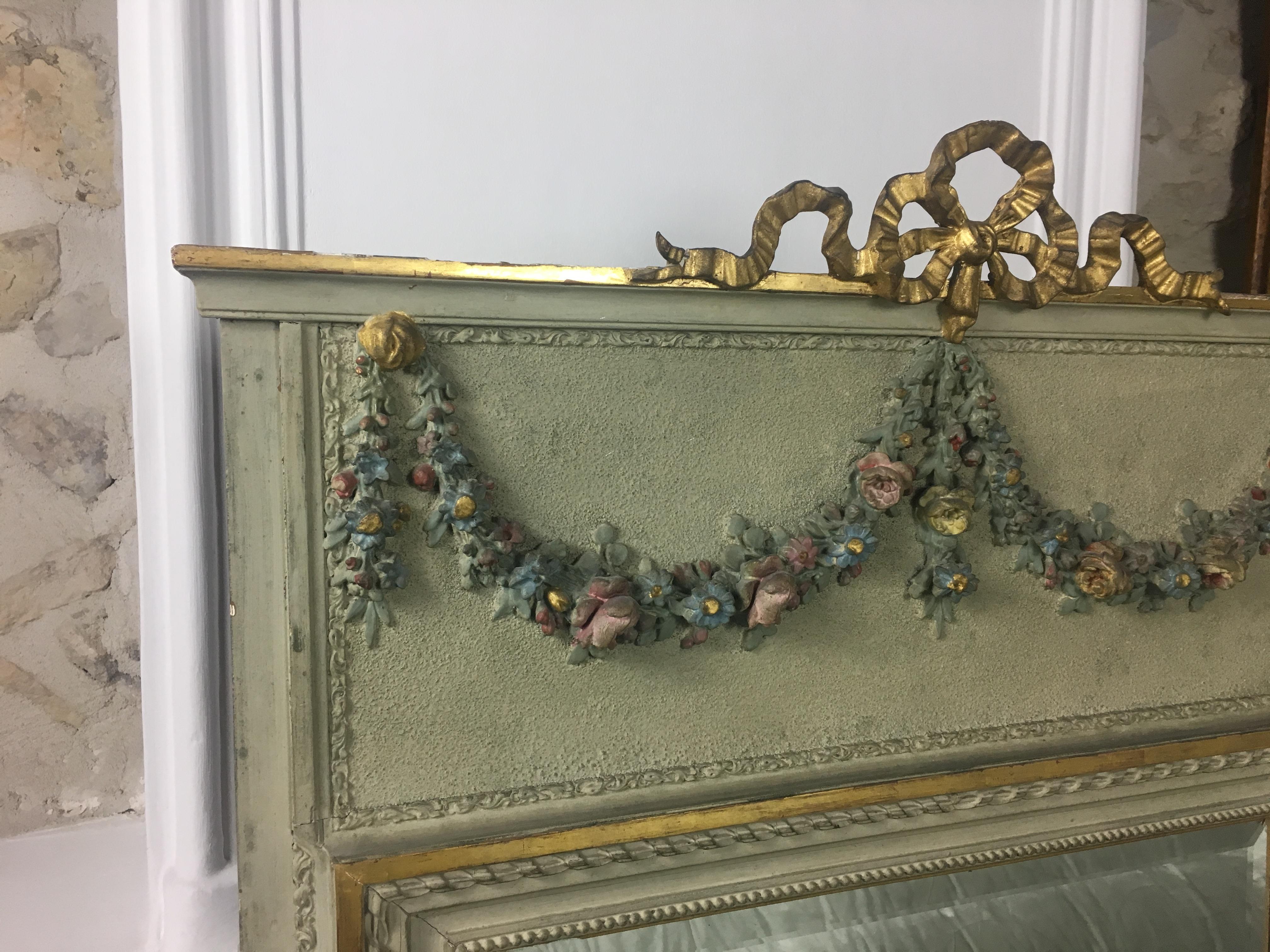 Beveled Late 19th Century Gilded Trumeau Mirror, French