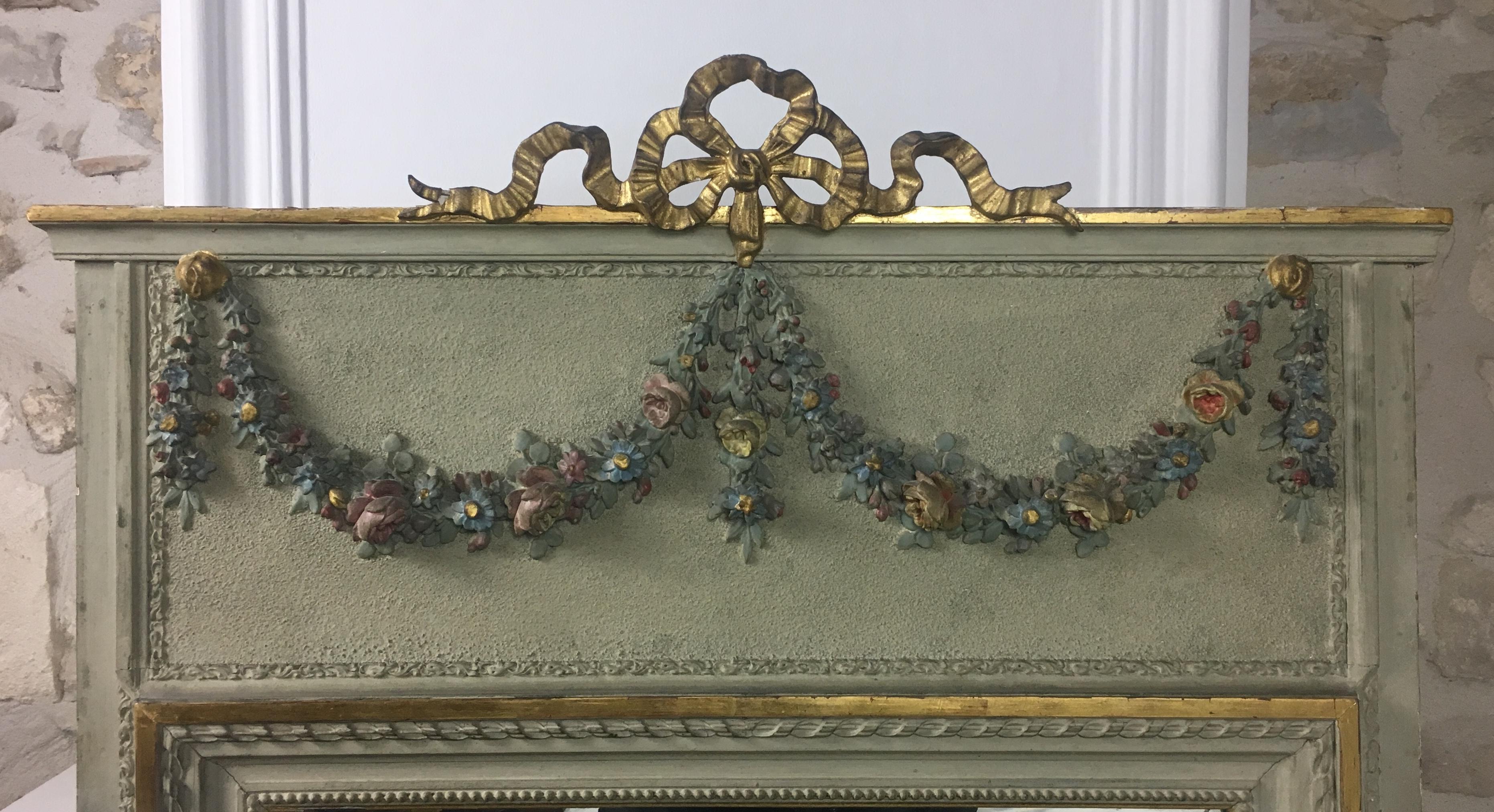 Paint Late 19th Century Gilded Trumeau Mirror, French