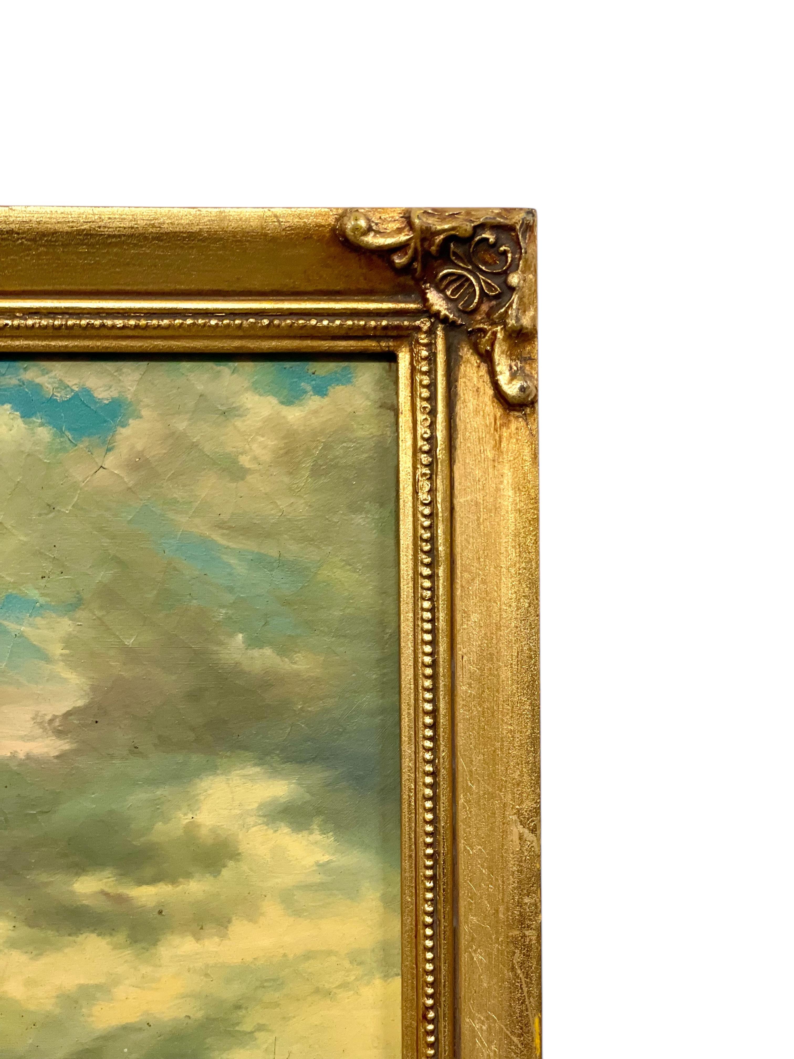 Pittura Specchio Trumeau dorato del XIX secolo con pittura marittima in vendita