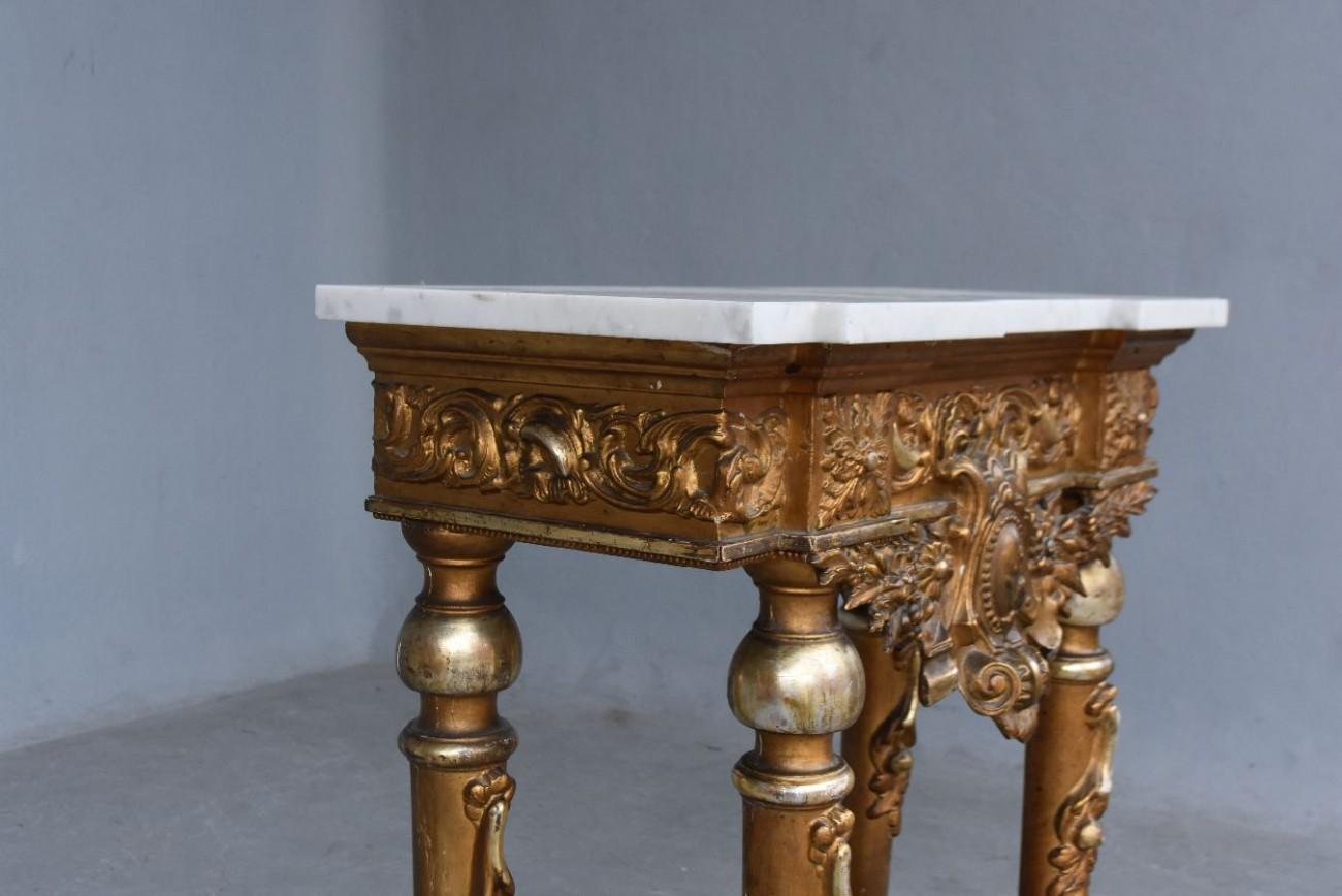 Rococo Late 19th Century Gilded Wood and Stucco Marble-Top Console For Sale