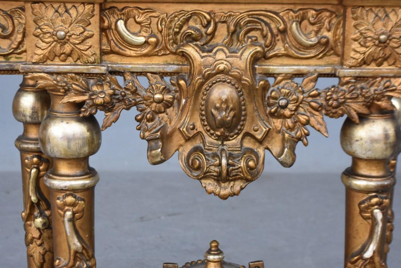 Gilt Late 19th Century Gilded Wood and Stucco Marble-Top Console For Sale