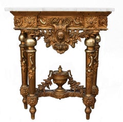 Late 19th Century Gilded Wood and Stucco Marble-Top Console