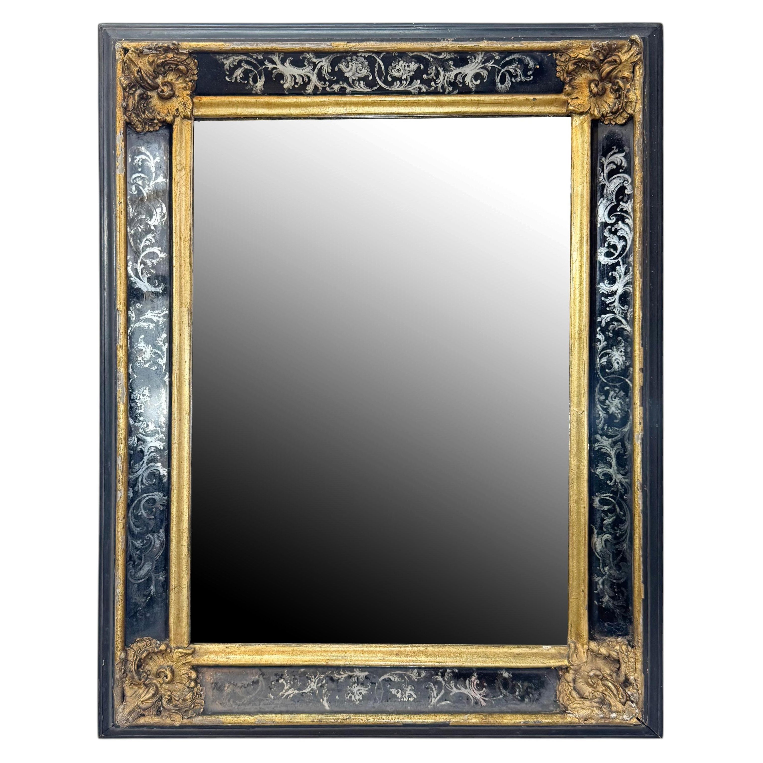 Late 19th Century Gilt and Black Eglomise Wall Mirror