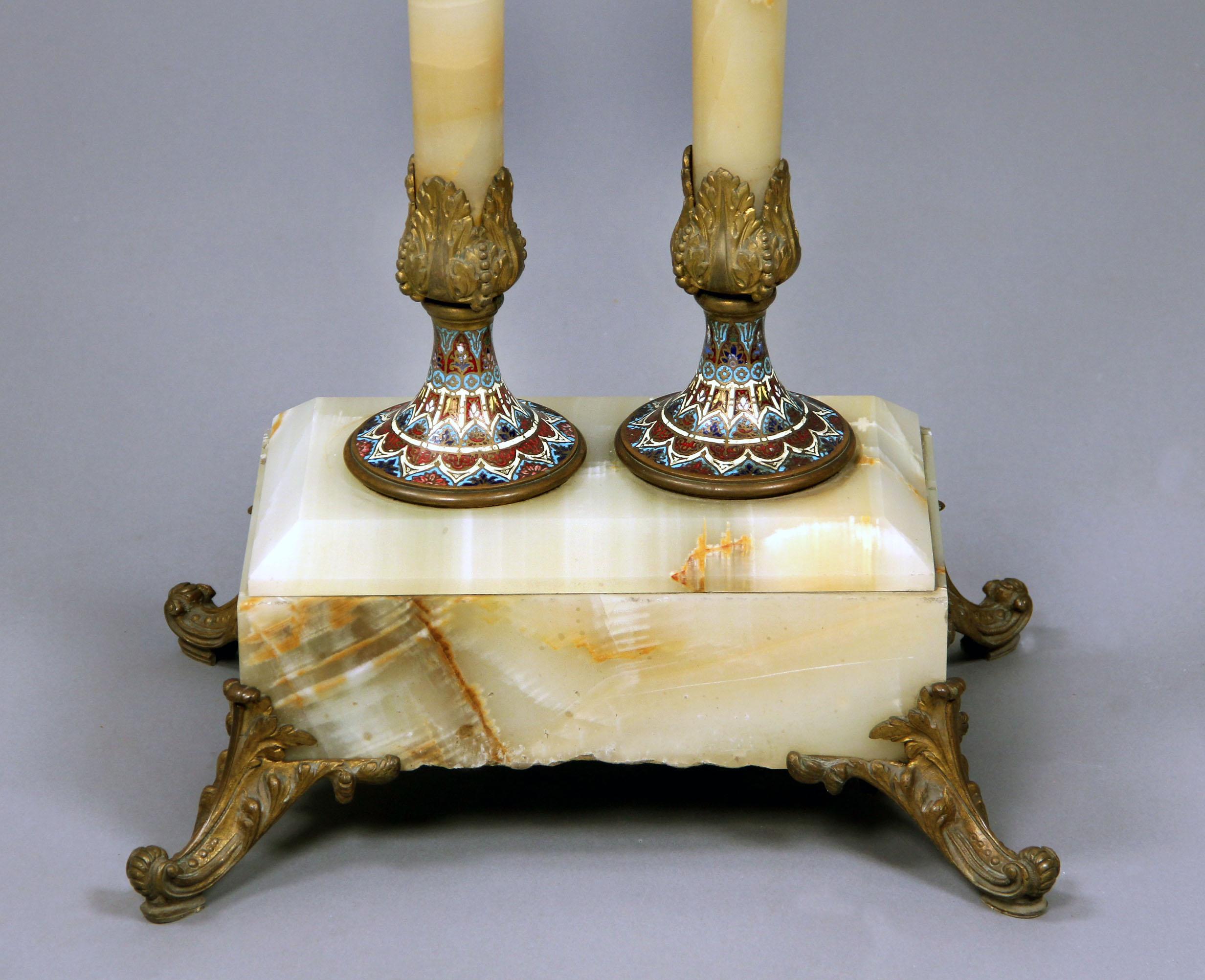 French Late 19th Century Gilt Bronze and Champleve Enamel Mounted Onyx Pedestal For Sale