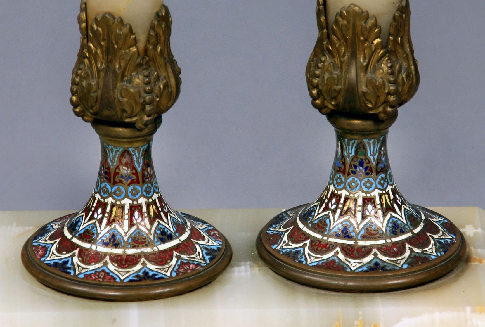 Late 19th Century Gilt Bronze and Champleve Enamel Mounted Onyx Pedestal In Good Condition For Sale In New York, NY
