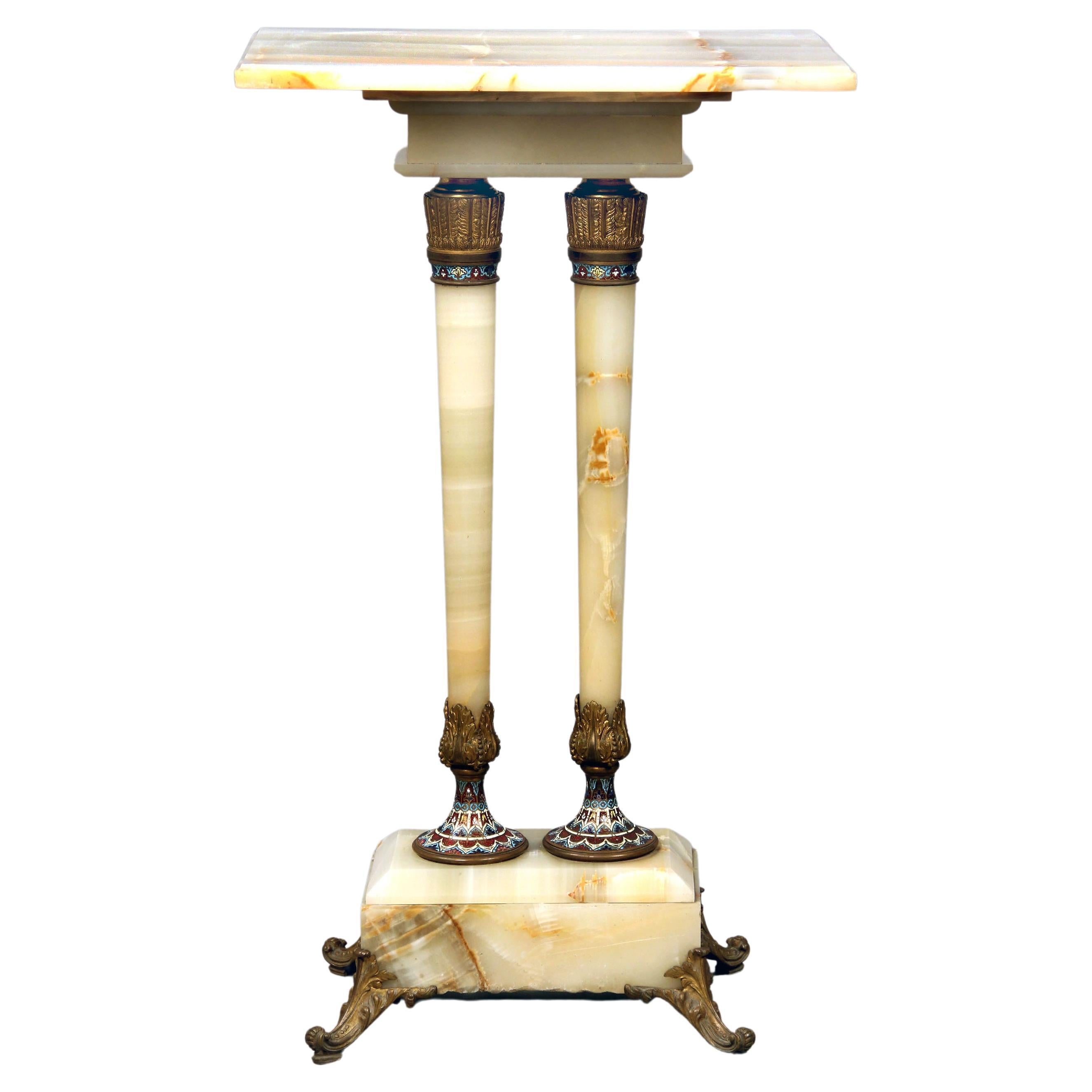 Late 19th Century Gilt Bronze and Champleve Enamel Mounted Onyx Pedestal For Sale