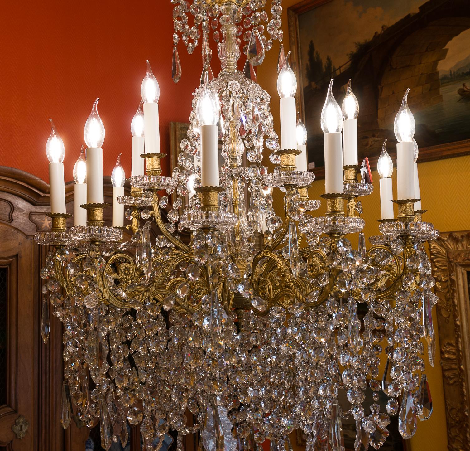 18th Century Late-19th Century Gilt-Bronze and Cut-Crystal Large Chandelier Sign by Baccarat
