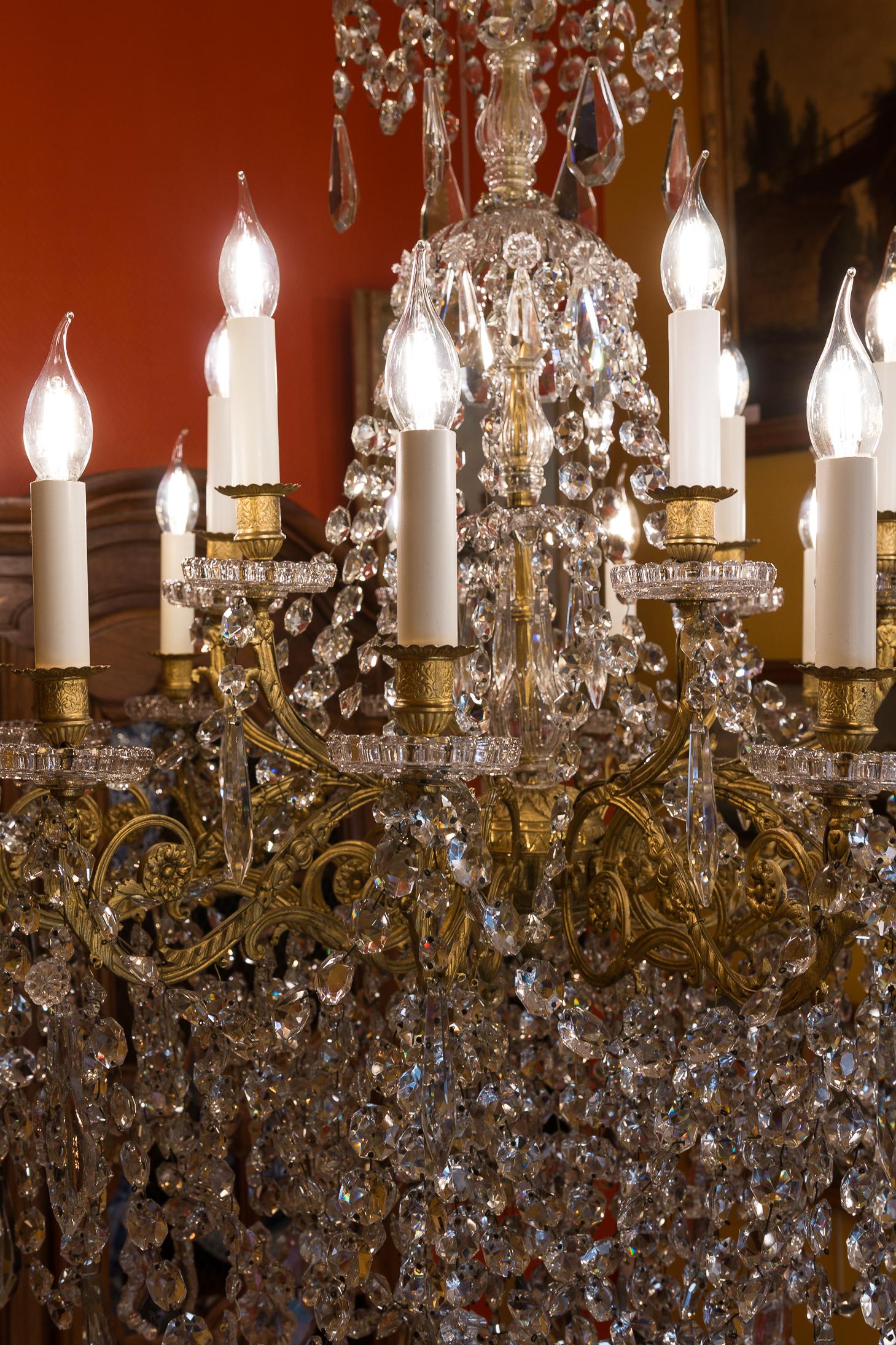 Late-19th Century Gilt-Bronze and Cut-Crystal Large Chandelier Sign by Baccarat 1