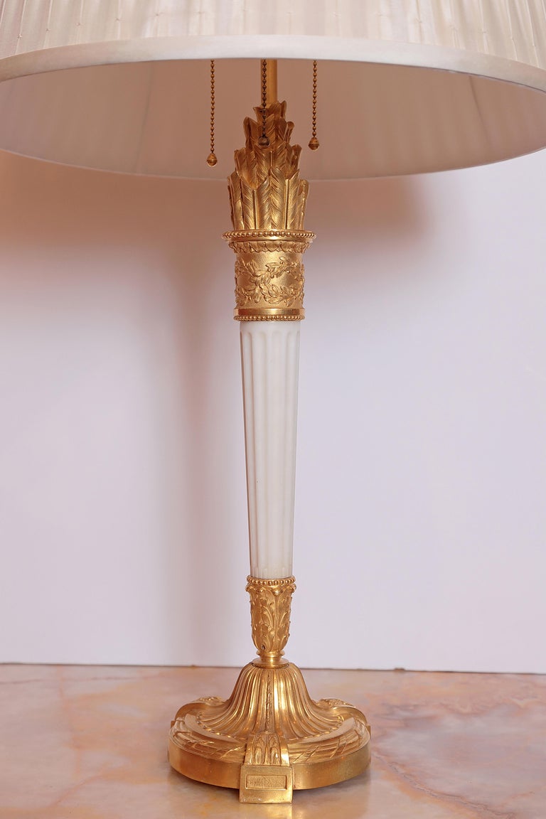 Late 19th Century Gilt Bronze and Marble Candlestick Lamp by Caldwell For Sale at 1stDibs