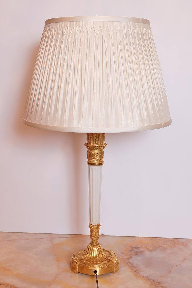 Late 19th Century Gilt Bronze and Marble Candlestick Lamp by Caldwell For Sale at 1stDibs