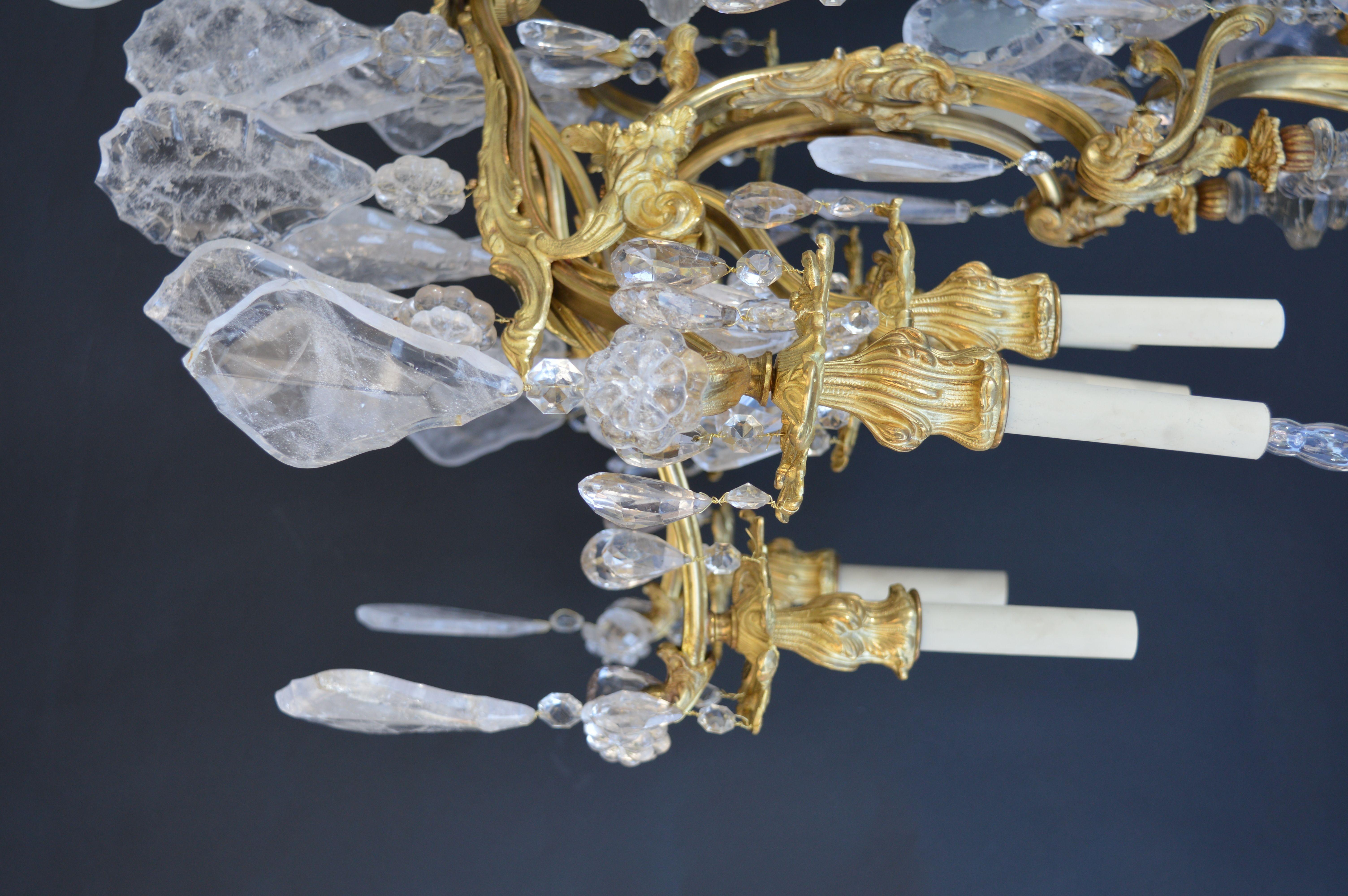 Beautiful late 19th century gilt bronze and rock crystal chandelier.