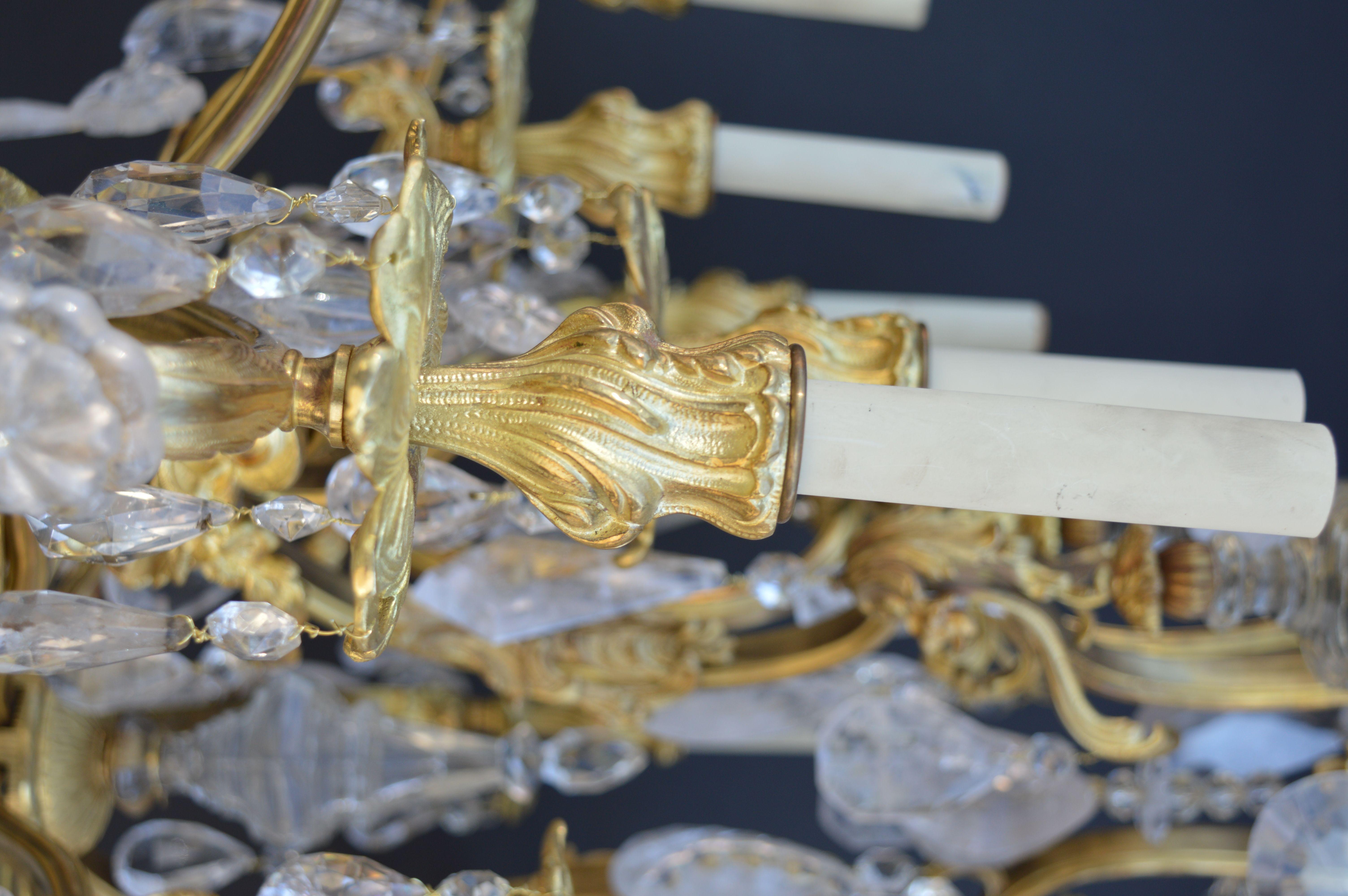 French Late 19th Century Gilt Bronze and Rock Crystal Chandelier For Sale