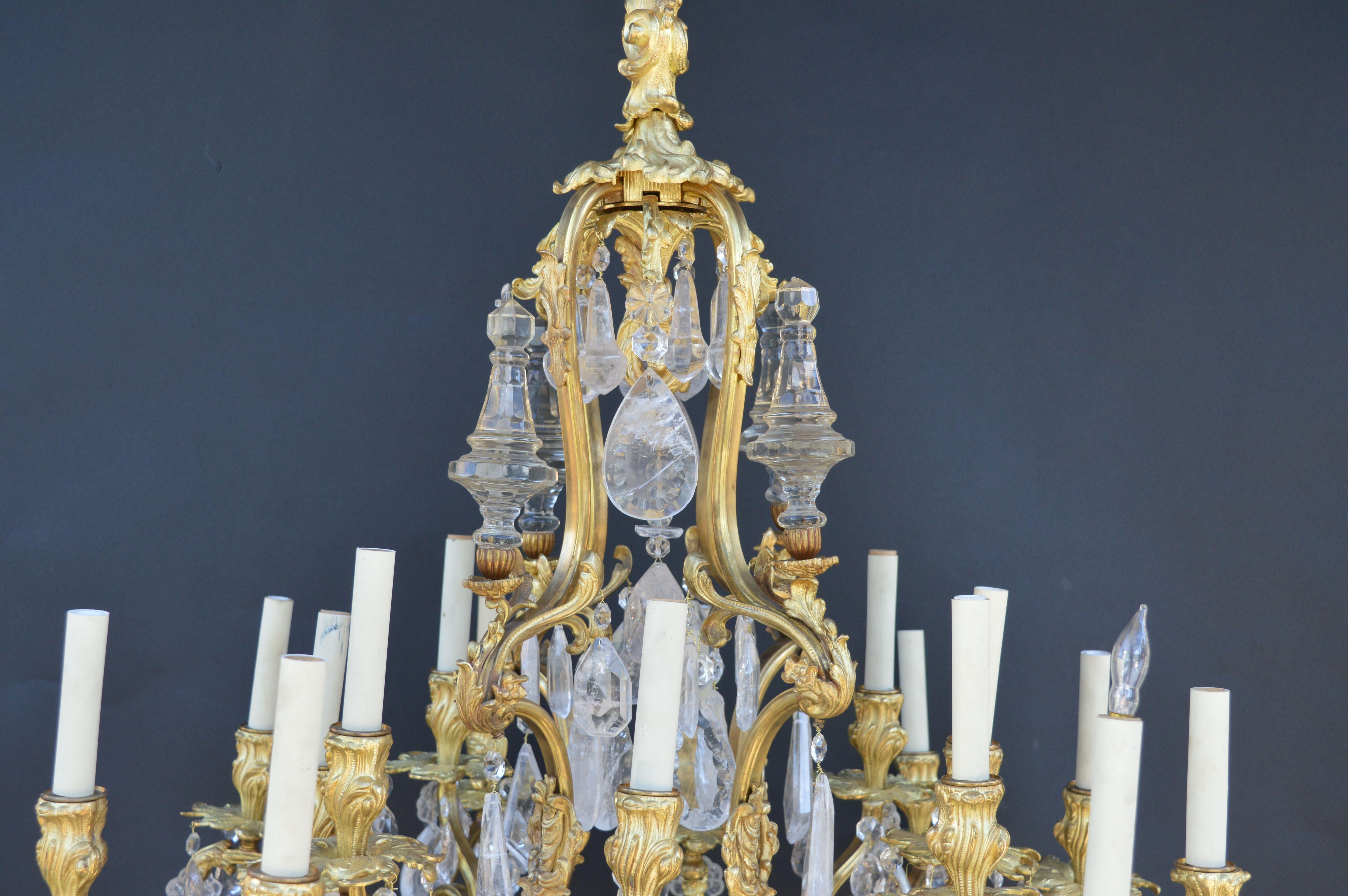Late 19th Century Gilt Bronze and Rock Crystal Chandelier In Good Condition For Sale In Los Angeles, CA