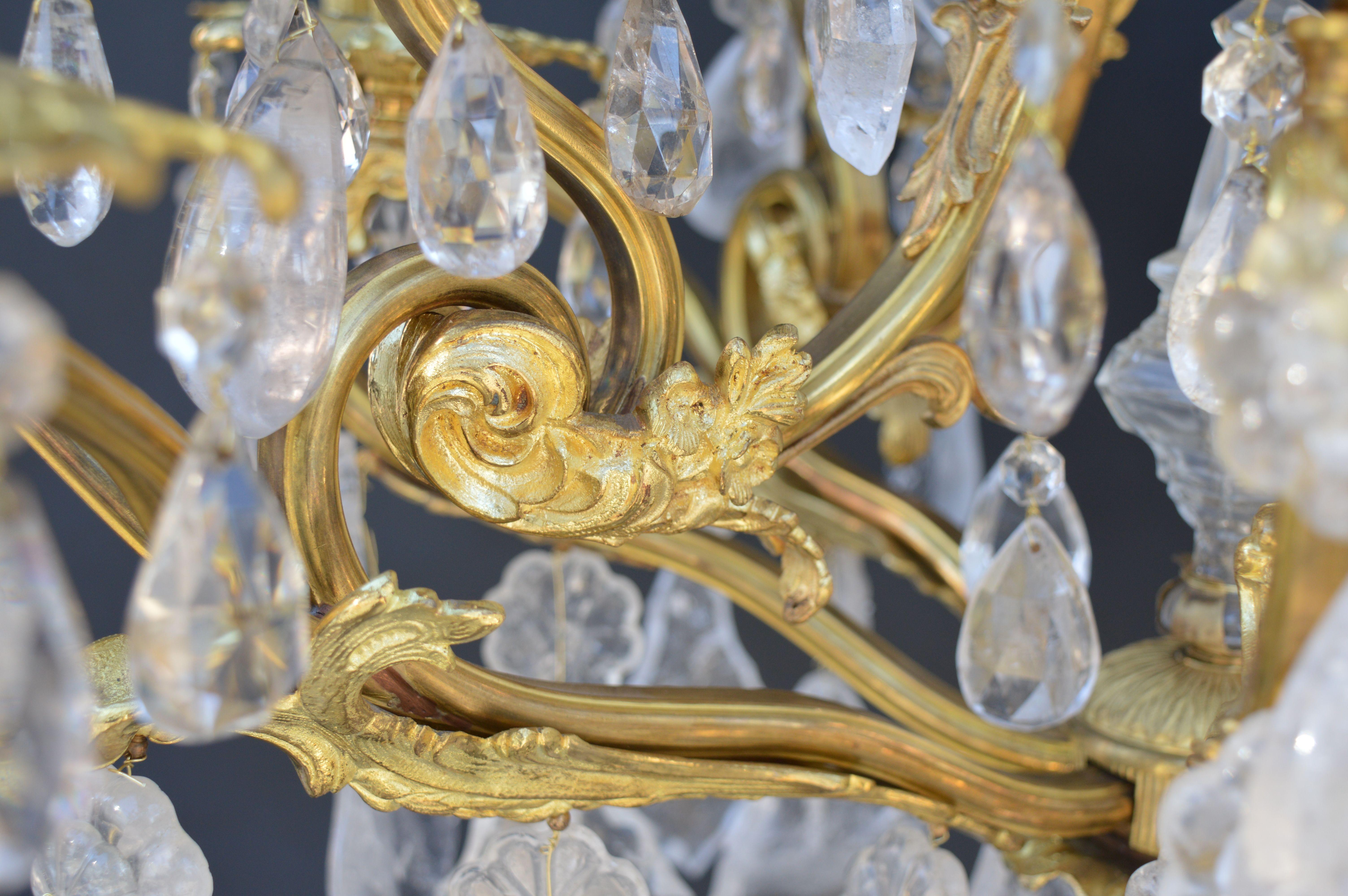 Late 19th Century Gilt Bronze and Rock Crystal Chandelier For Sale 1