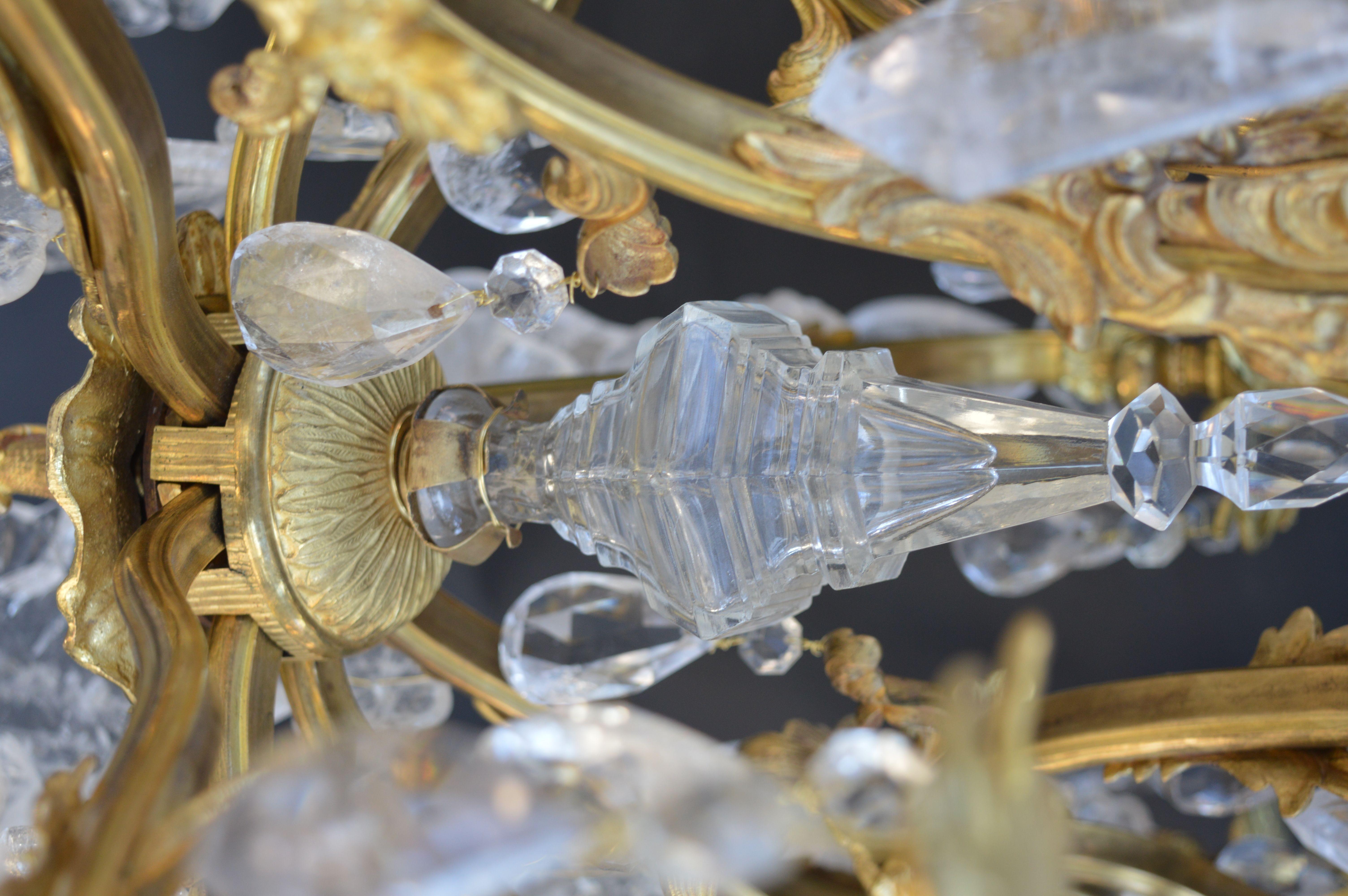 Late 19th Century Gilt Bronze and Rock Crystal Chandelier For Sale 2