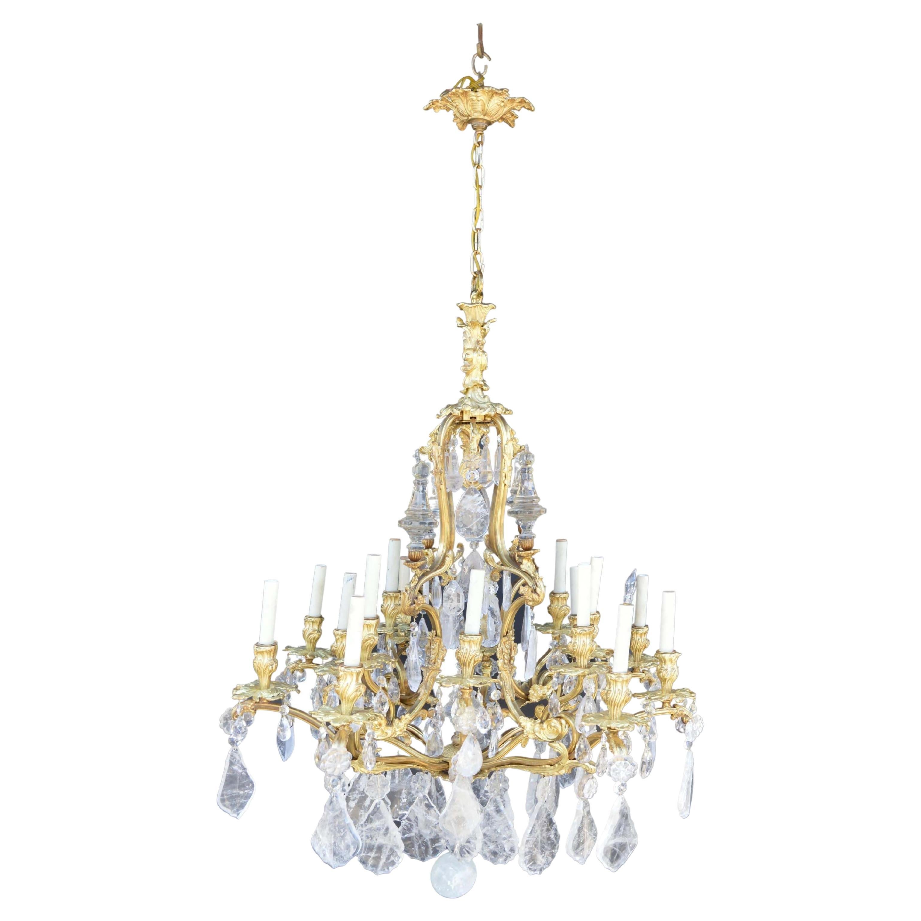Late 19th Century Gilt Bronze and Rock Crystal Chandelier For Sale