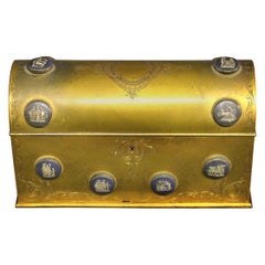 Antique Late 19th Century Gilt Bronze and Wedgwood Style Porcelain Etched Jewelry Box