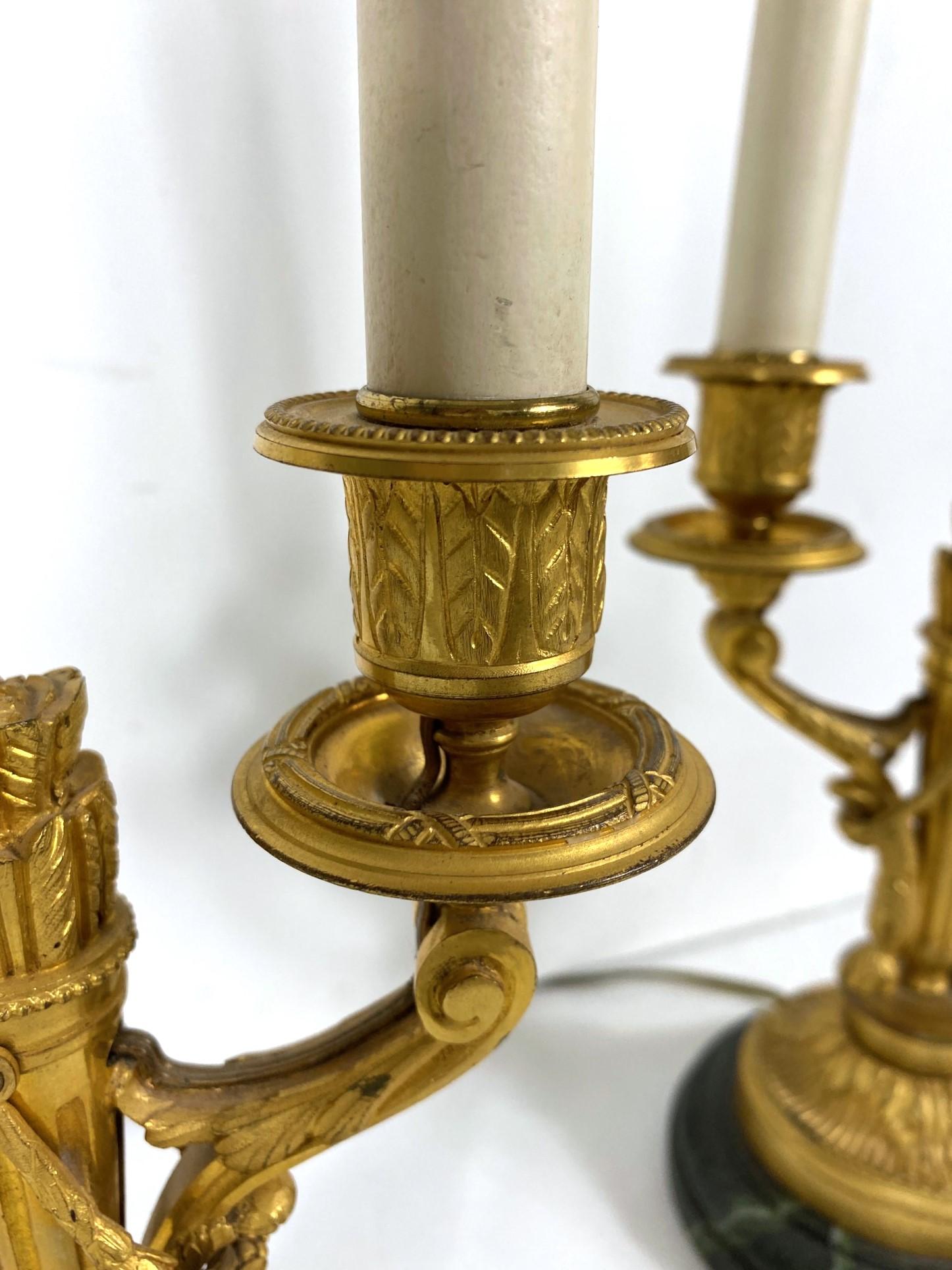 French Late 19th Century Gilt Bronze  Bouillotte Lamps Set of 2 For Sale